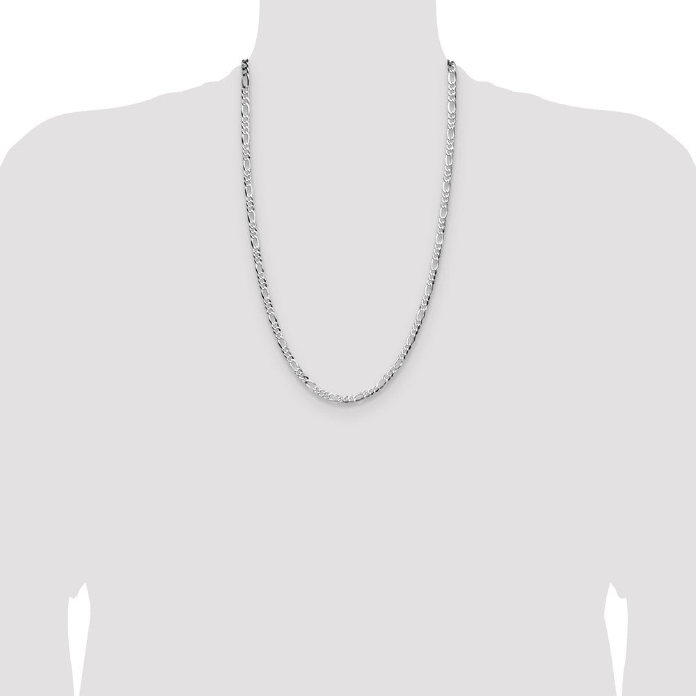 Sterling Silver Rhodium-plated 4.0mm Lightweight Flat Figaro Chain