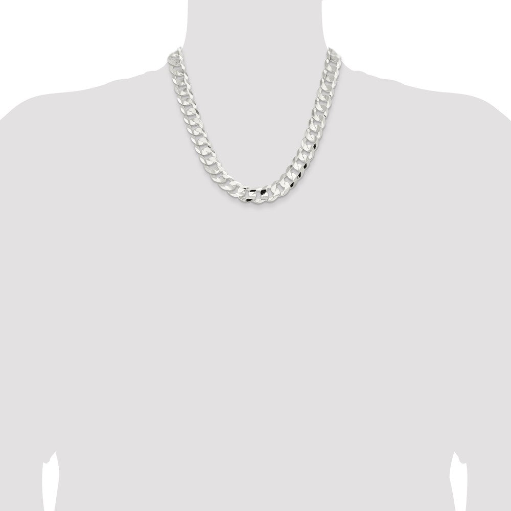 Sterling Silver 14.0mm Concave Beveled Curb Chain 20 Inches