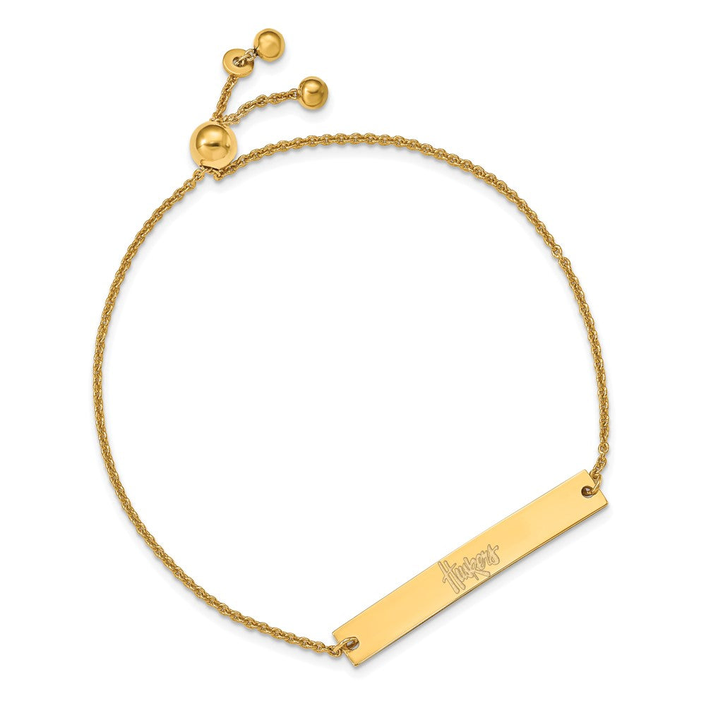 Sterling Silver Gold-plated LogoArt University of Nebraska Huskers Small Bar Adjustable 9 inch Bracelet