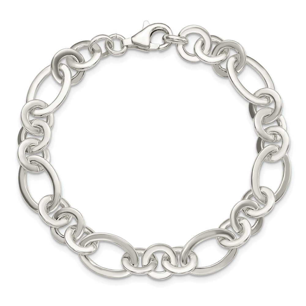 Sterling Silver Fancy Oval and Round Link Bracelet 7.5 inches