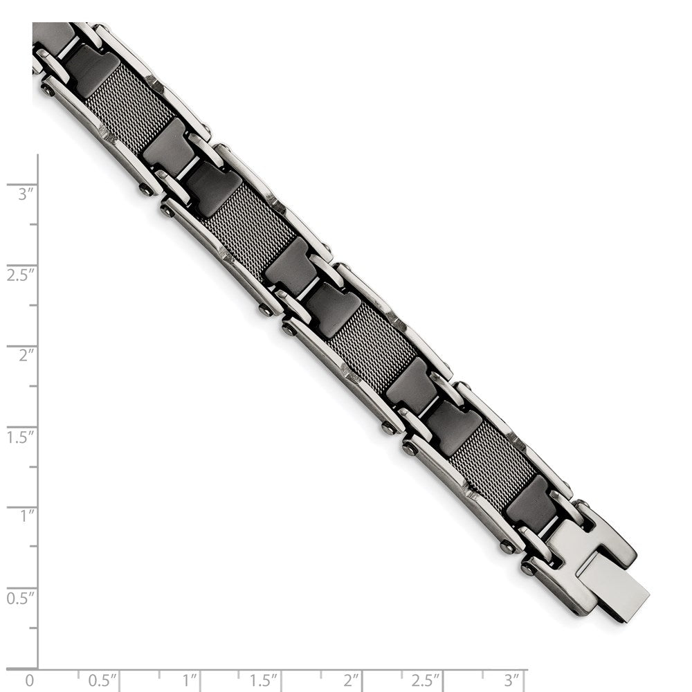 Stainless Steel Polished Mesh with Black Ceramic 8.25in Bracelet 8.25 inches