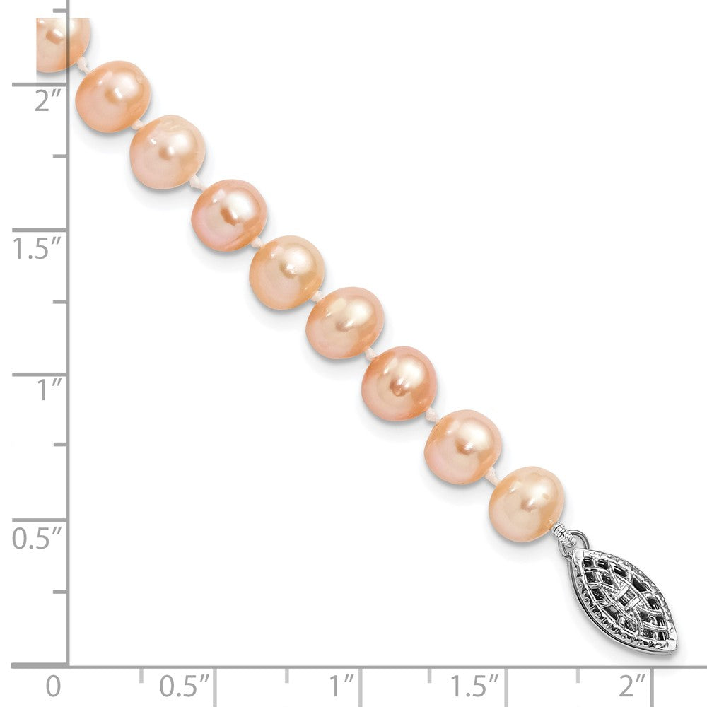 Sterling Silver Rhodium-plated 6-7mm Pink Near-Round Freshwater Cultured Pearl 7.25 inch Bracelet 7.25 inches