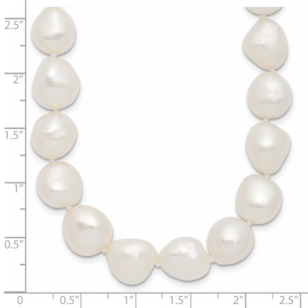 Sterling Silver Rhodium-plated 11-12mm White Baroque Freshwater Cultured Pearl 18 inch Necklace 18 Inches