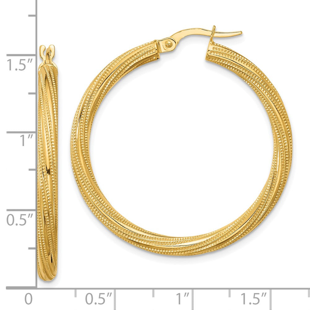 10k Polished and Textured Twisted Tube Hoop Earrings