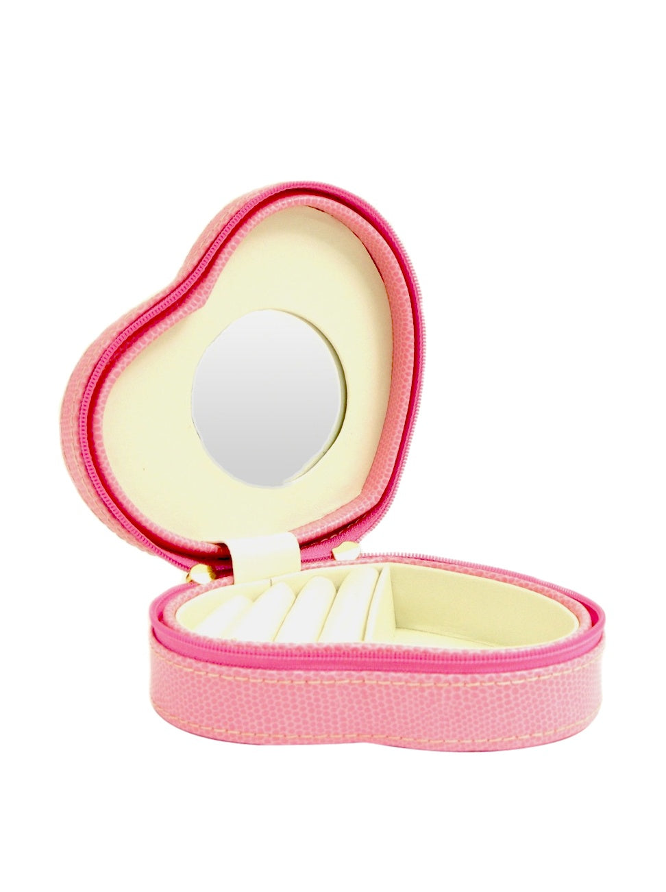 Pink Bonded Leather with Mirror Zippered Heart Jewelry Case GP9621