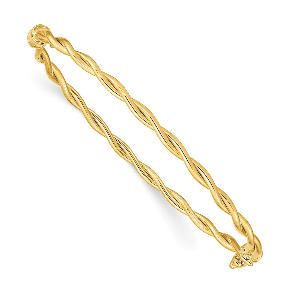 14K Yellow Gold Twisted Hinged Bangle 7 inches