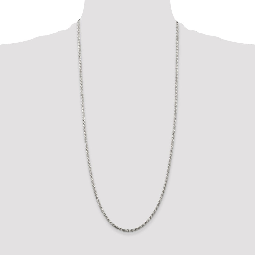 Sterling Silver Rhodium-plated 2.75mm Diamond-cut Rope Chain 30 Inches