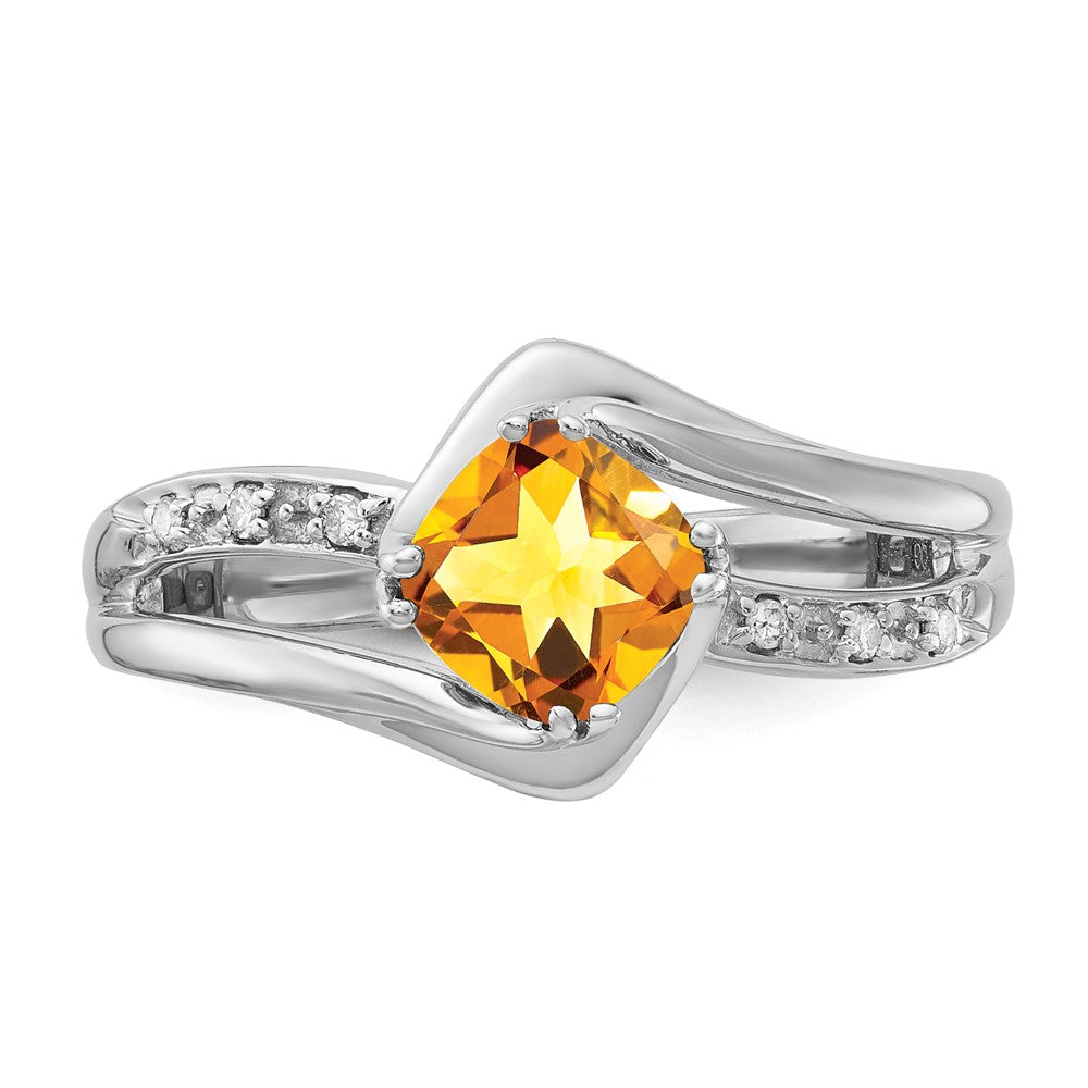 SS 6X6 Citrine and Diamond Ring