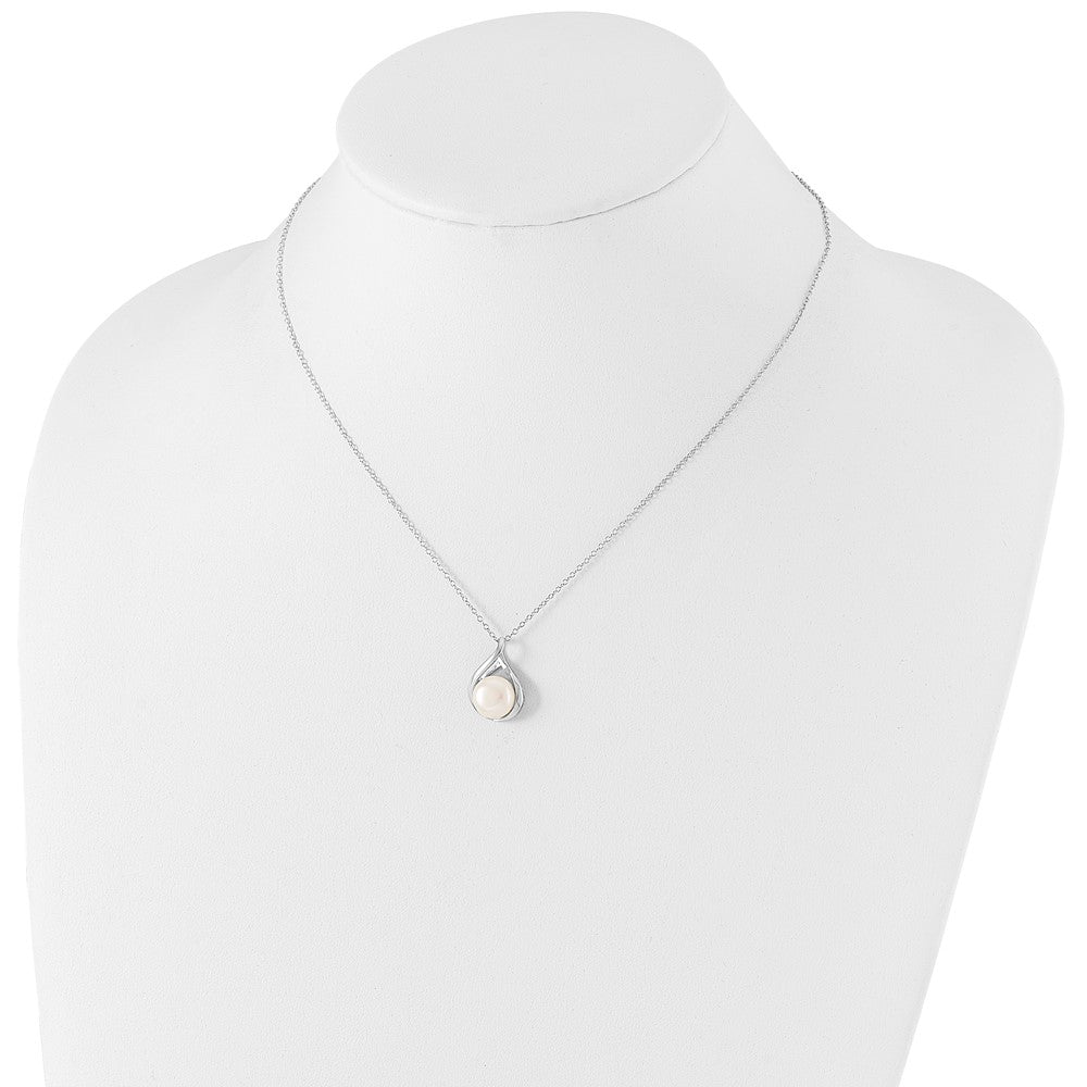 Sterling Silver Rhodium-plated 9-10mm White Button Freshwater Cultured Pearl 17 inch Necklace 17 Inches