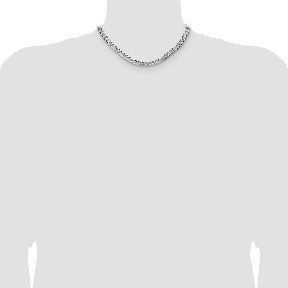 Sterling Silver 6.75mm Flat D/C Pave Curb Chain
