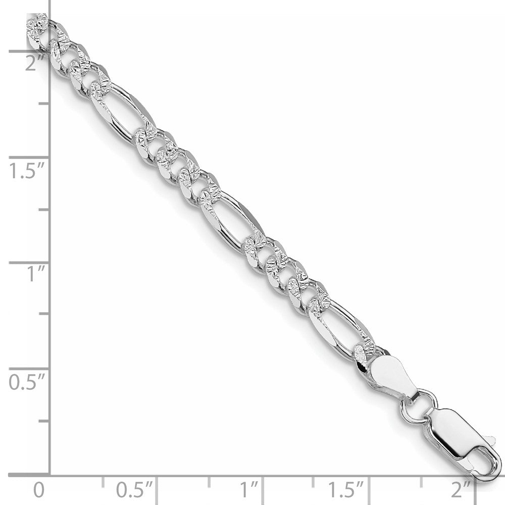Sterling Silver Rhodium-plated 4.3mm Pav‚ Flat Figaro Chain