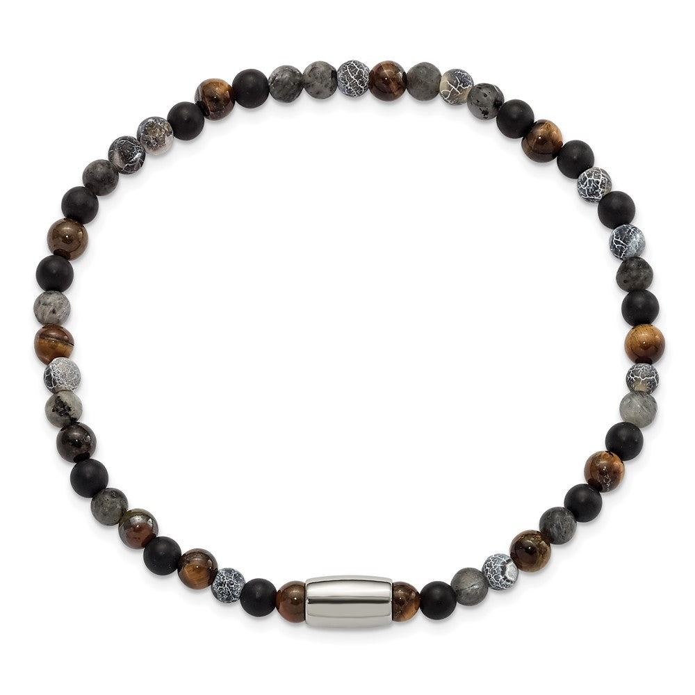 Stainless Steel Polished Spectrolite/Agate/Tiger's Eye/Blue Stone Bracelet
