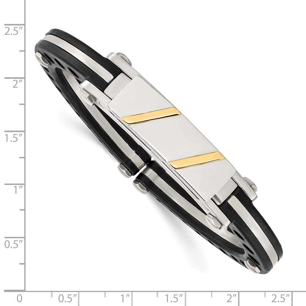 Stainless Steel Polished w/Black PVC & 14k Yellow Inlay Hinged Bangle