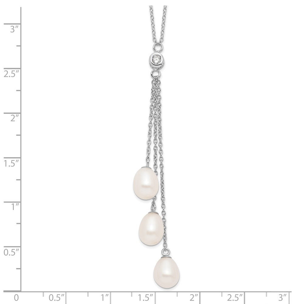 Sterling Silver Rhodium-plated 7-8mm White Teardrop Freshwater Cultured Pearl and CZ Drop 18 inch Necklace 18 Inches