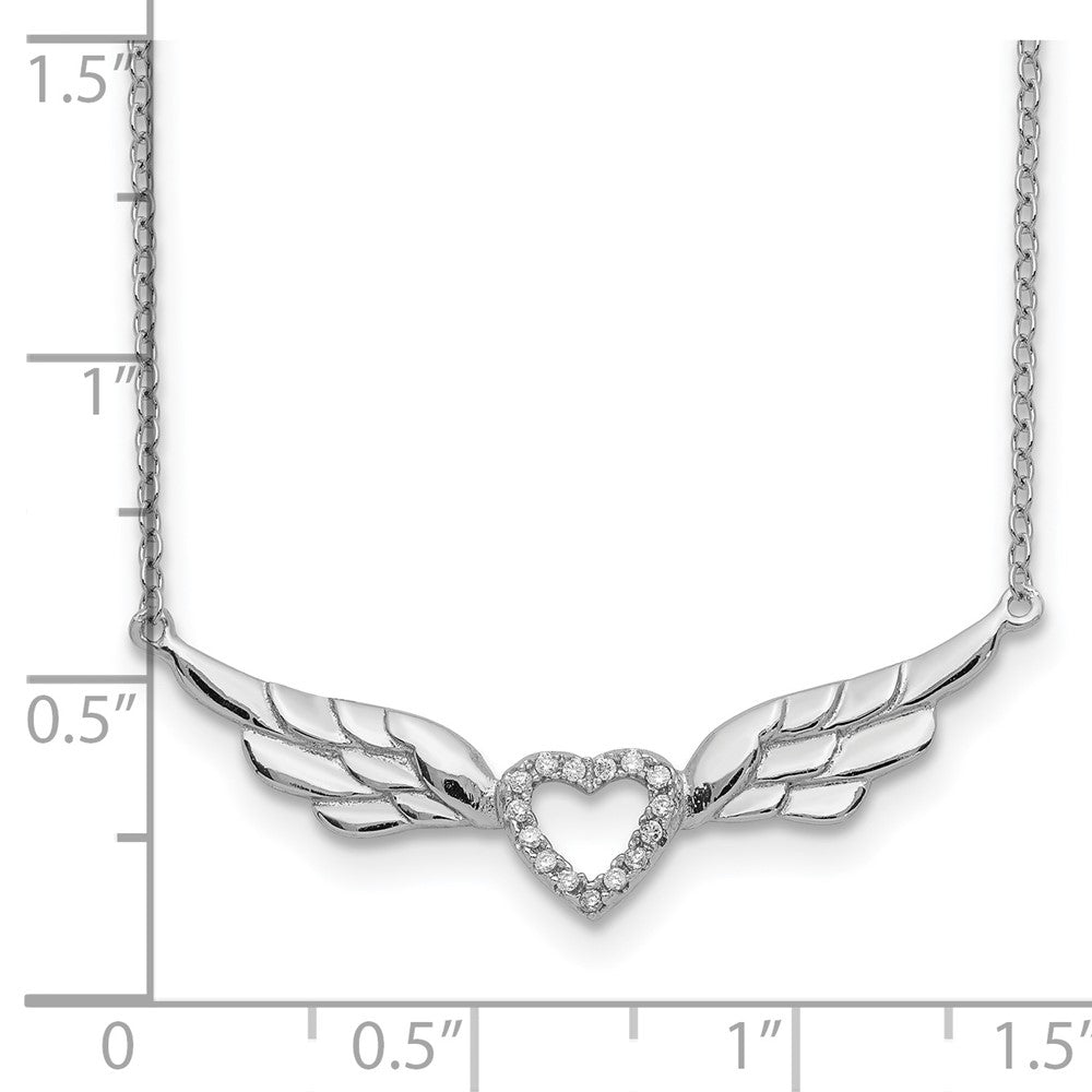Sterling Silver Rhodium-plated CZ Heart with Wings 16 inch Necklace with 1 inch extension 16 Inches