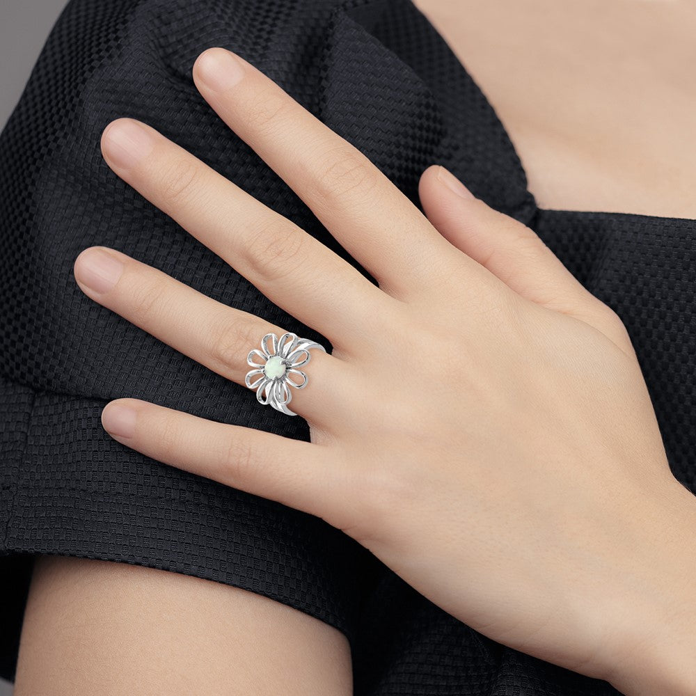 Sterling Silver Rhodium-plated Lab Created Opal Flower Ring