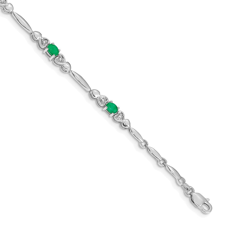14k White Gold Diamond and Emerald Bracelet 7 inches