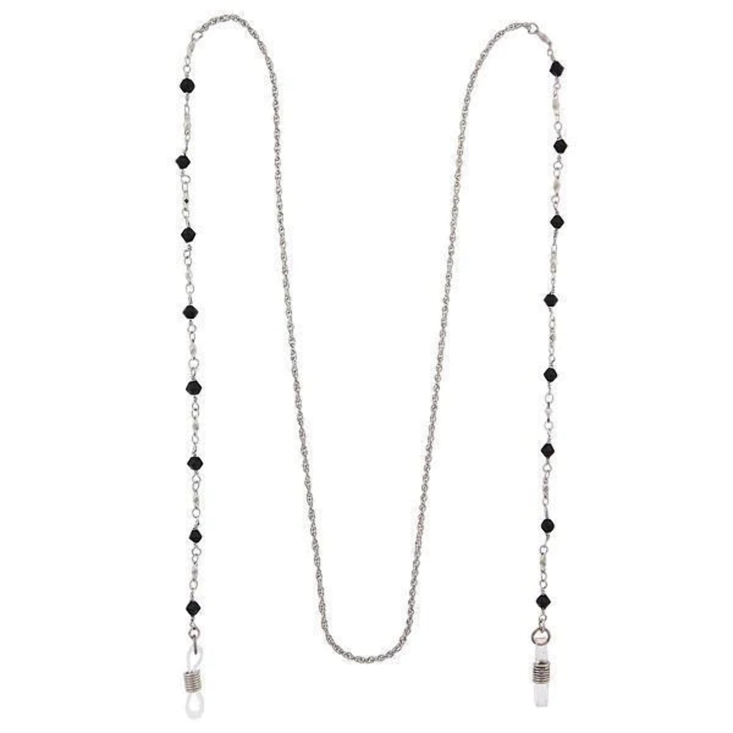 1928 Jewelry Silver Tone Multi Black Bead Eyeglass Holder Necklace 32