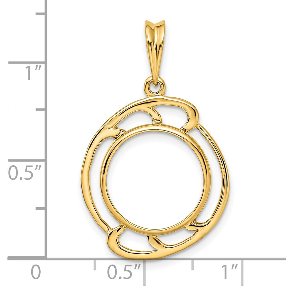 Wideband Distinguished Coin Jewelry 14k Polished Wave Design 14.0mm Prong Coin Bezel Pendant