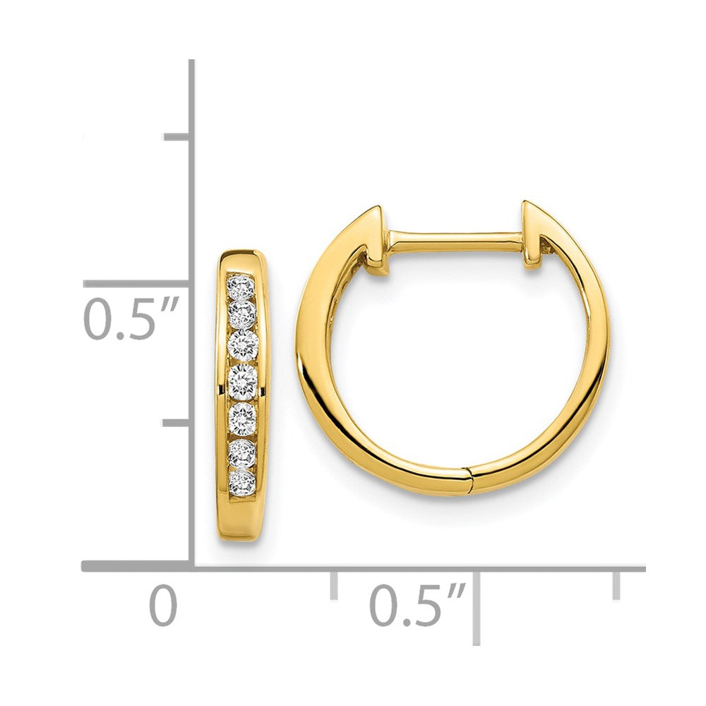 14k Gold Polished Diamond Hinged Hoop Earrings