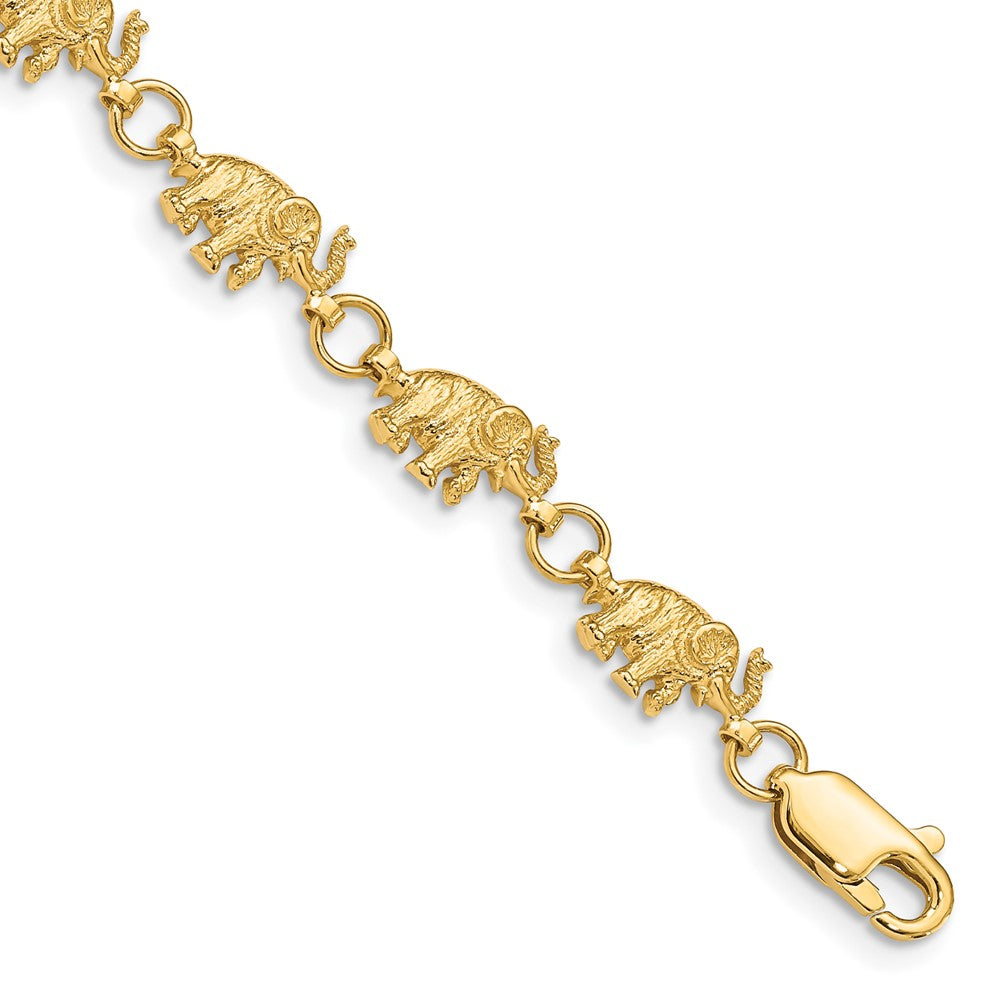 14k 8in Diamond-cut Small Elephants with Trunks Raised Bracelet 8 inches
