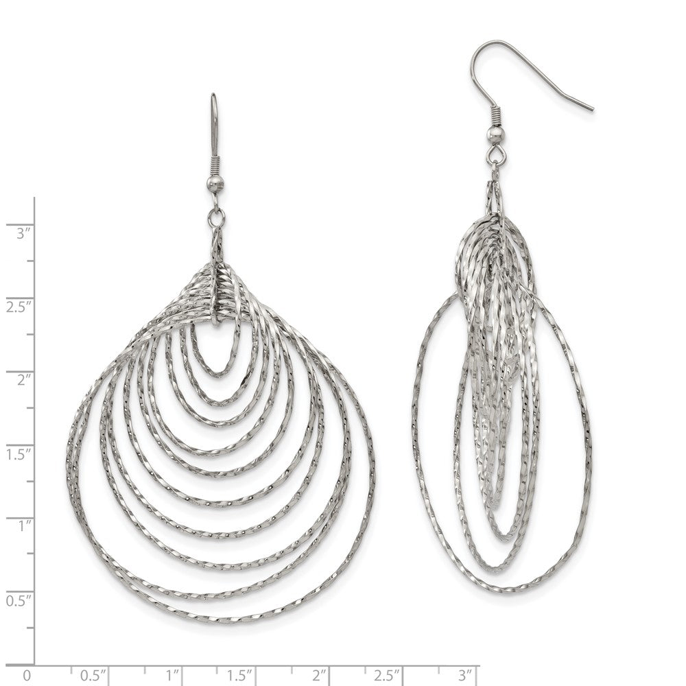 Stainless Steel Polished Twisted Graduated Circles Dangle Earrings