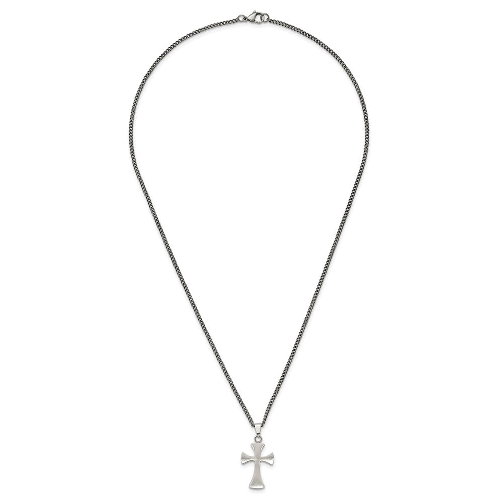 Stainless Steel Brushed Cross 22in Necklace