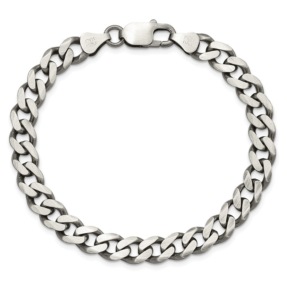 Sterling Silver Antiqued 7.5mm Curb Chain 8 inches