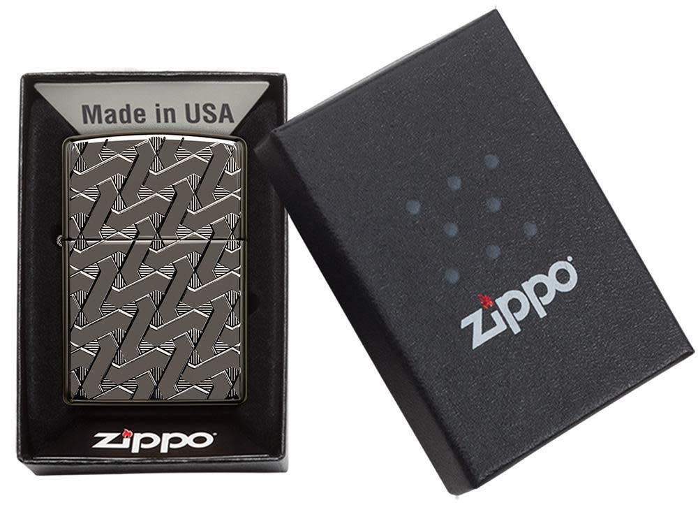 Zippo Armor Geometric Weave Design High Polish Black Ice Pocket Lighter