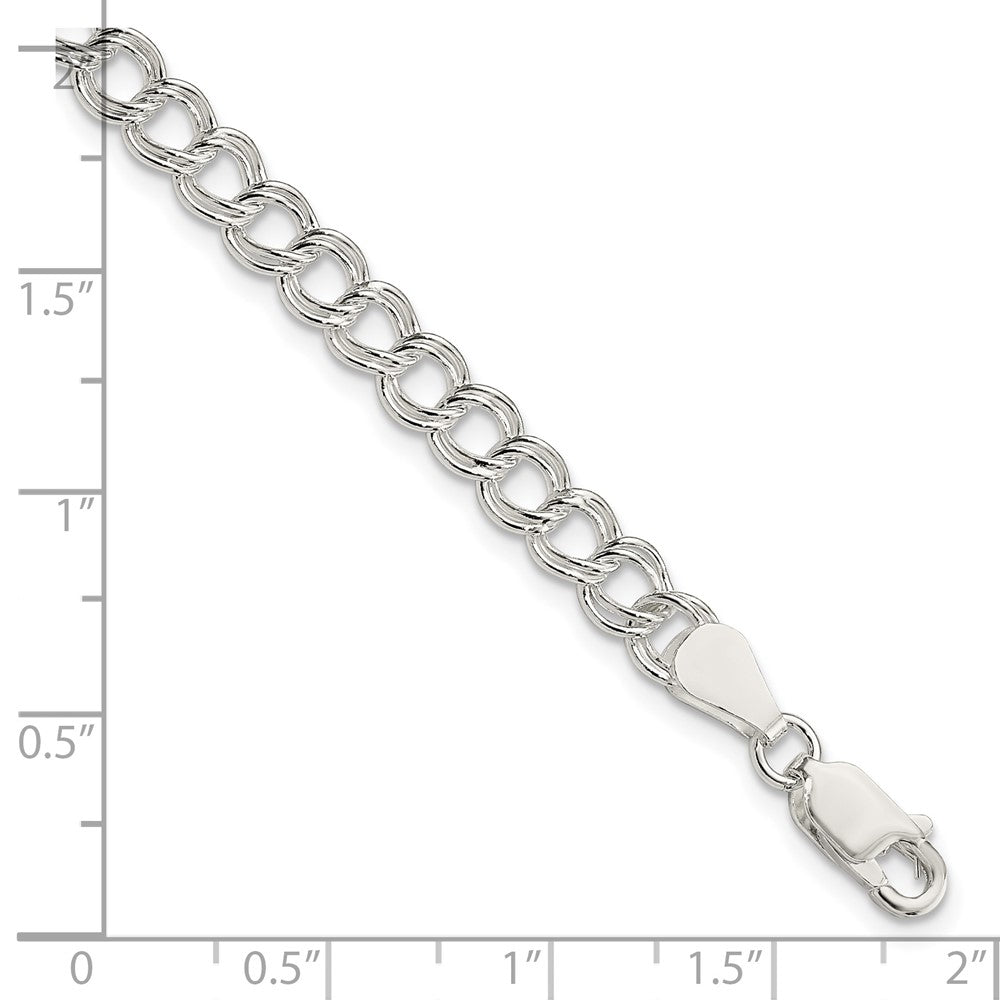 Sterling Silver 5.25mm Solid Double Link Charm Bracelet 7 inches