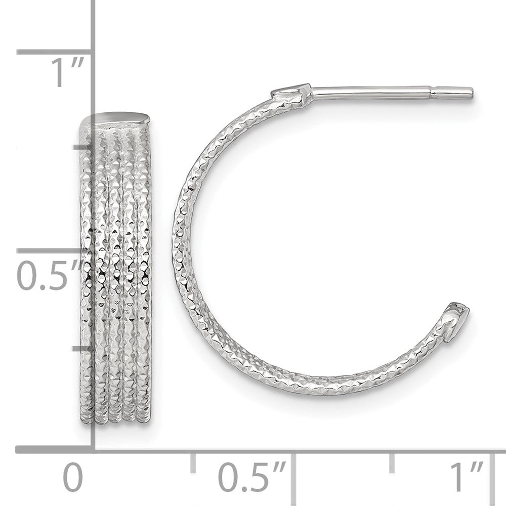 Sterling Silver Polished and Textured 20x4.5mm Post C-Hoop Earrings