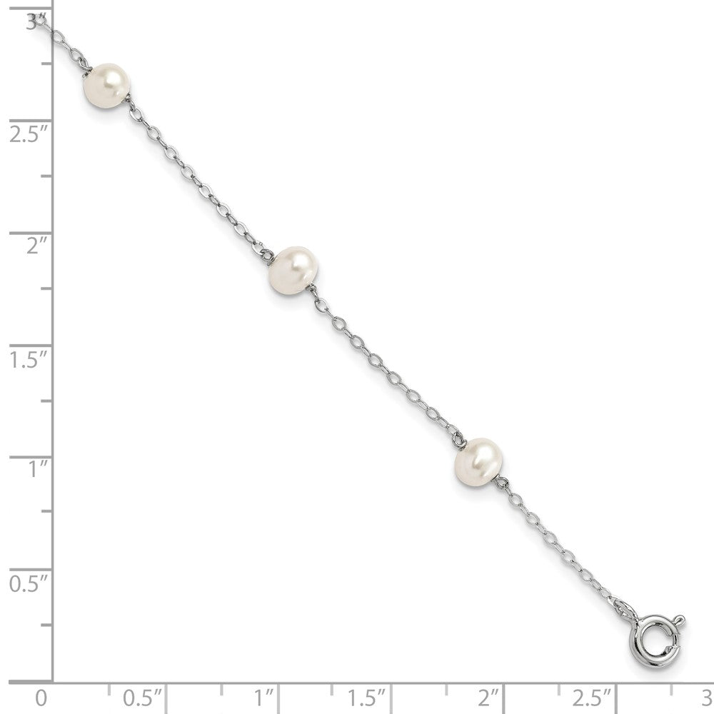 Sterling Silver Rhodium-plated 4-5mm White Semi-Round Freshwater Cultured Pearl 5-Station 7 inch Bracelet 7 inches