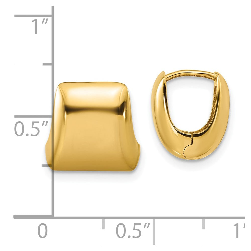 14K Polished Puff Square Hinged Hoop Earrings