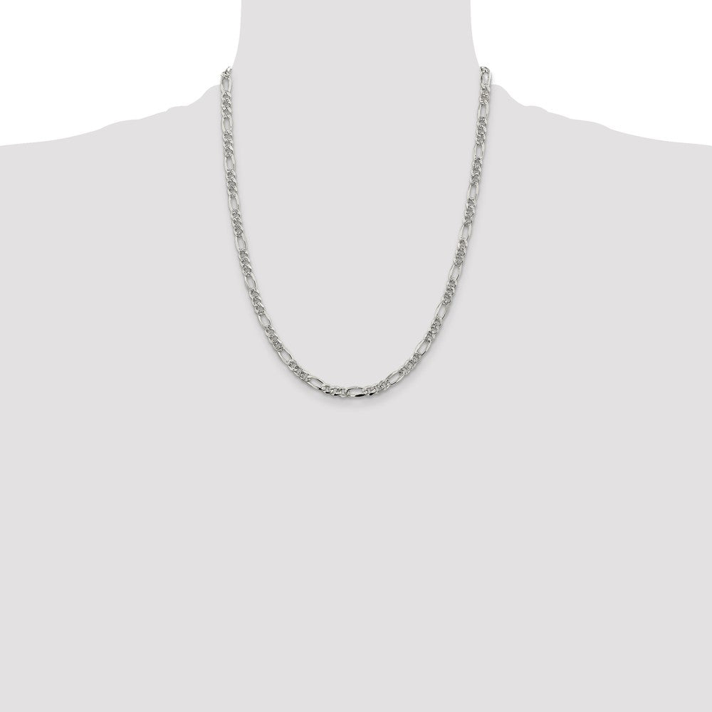 Sterling Silver 4.3mm Pav‚ Flat Figaro Chain 22 Inches
