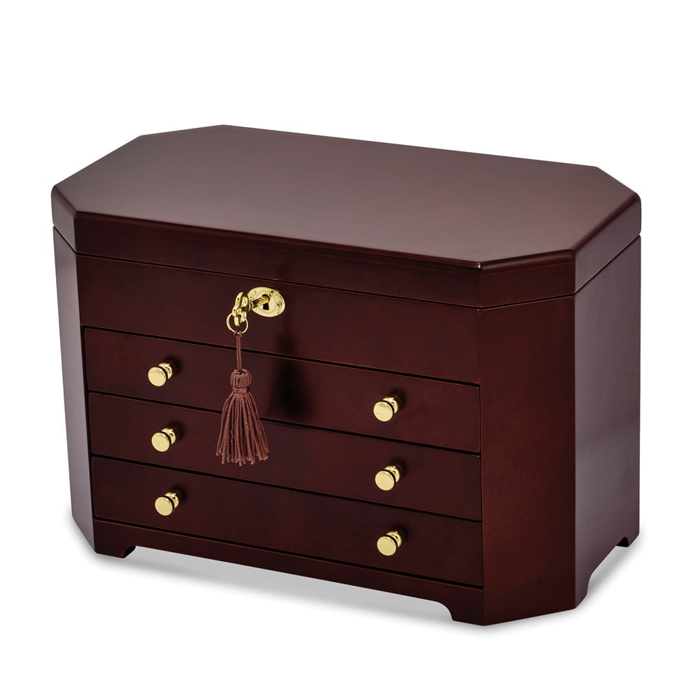 Matte Mahogany Veneer with 3 Drawer Jewelry Box