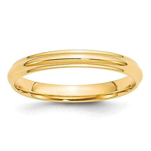 10k Yellow Gold 3mm Half Round with Edge Wedding Band Size 13