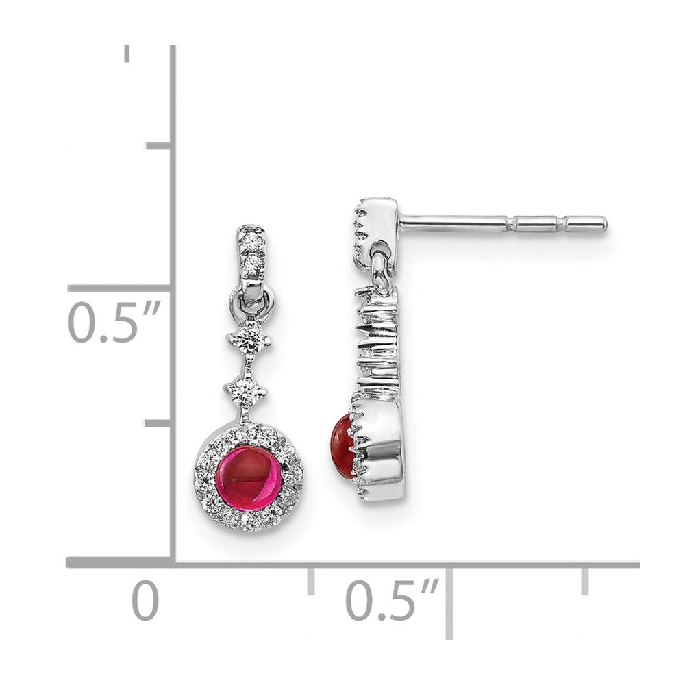 14k White Gold Diamond and Cabochon Ruby Earrings