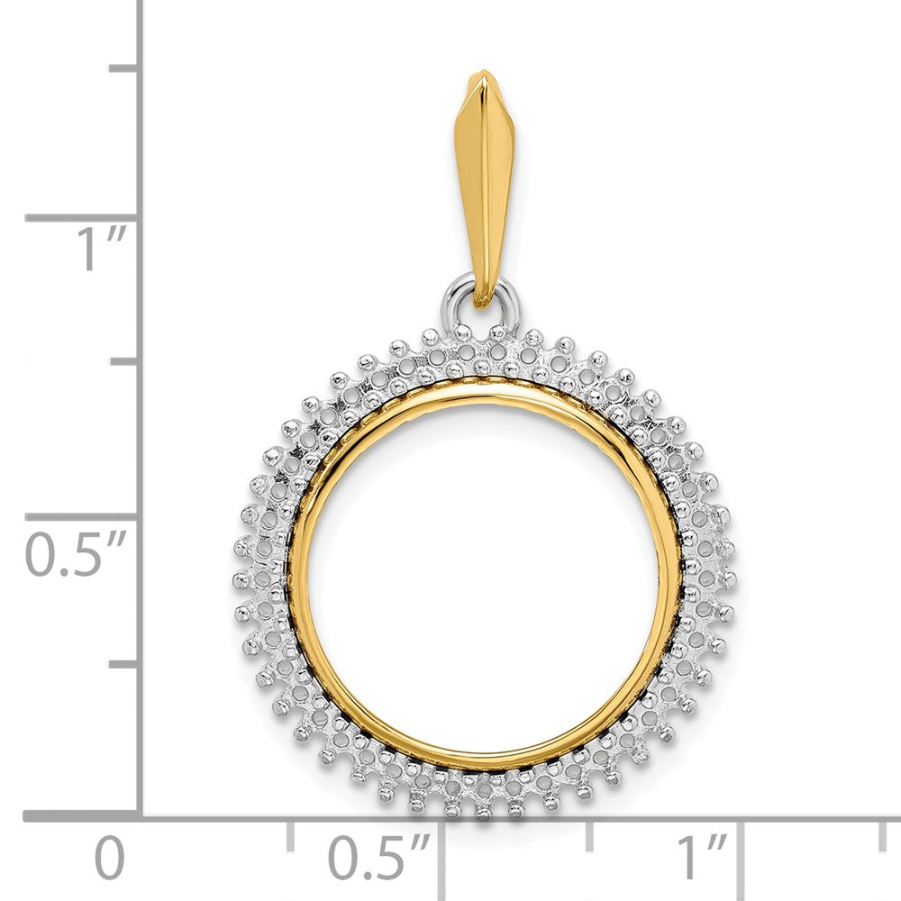 Wideband Distinguished Coin Jewelry 14k Two-tone Polished Diamond Circle 16.5mm Prong Coin Bezel Pendant Mounting