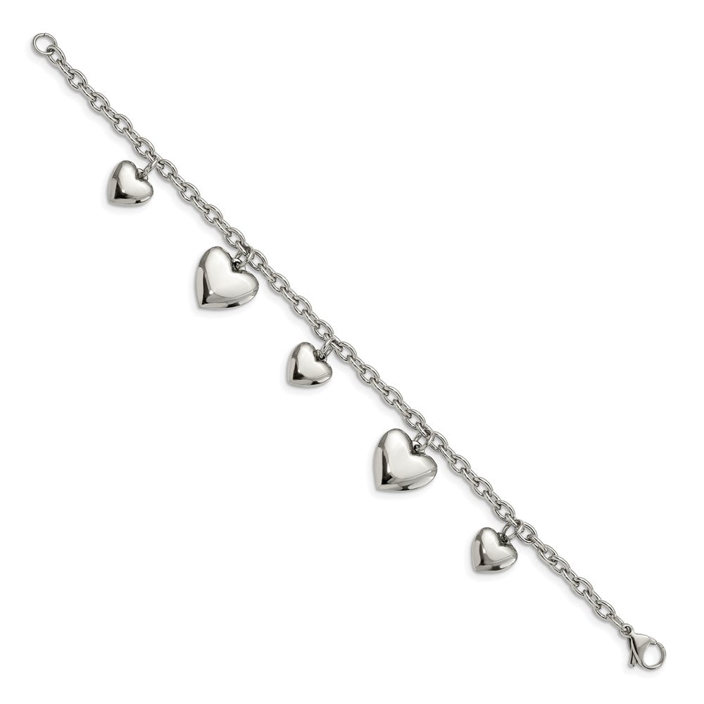 Stainless Steel Polished Hearts 8in Bracelet 8 inches