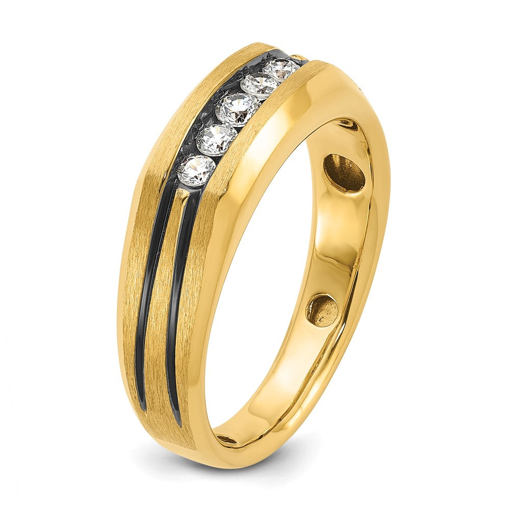 IBGoodman 14k with Black Rhodium Men's Polished Satin and Grooved 1/4 Carat AA Quality Diamond 5-Stone Ring Size 10