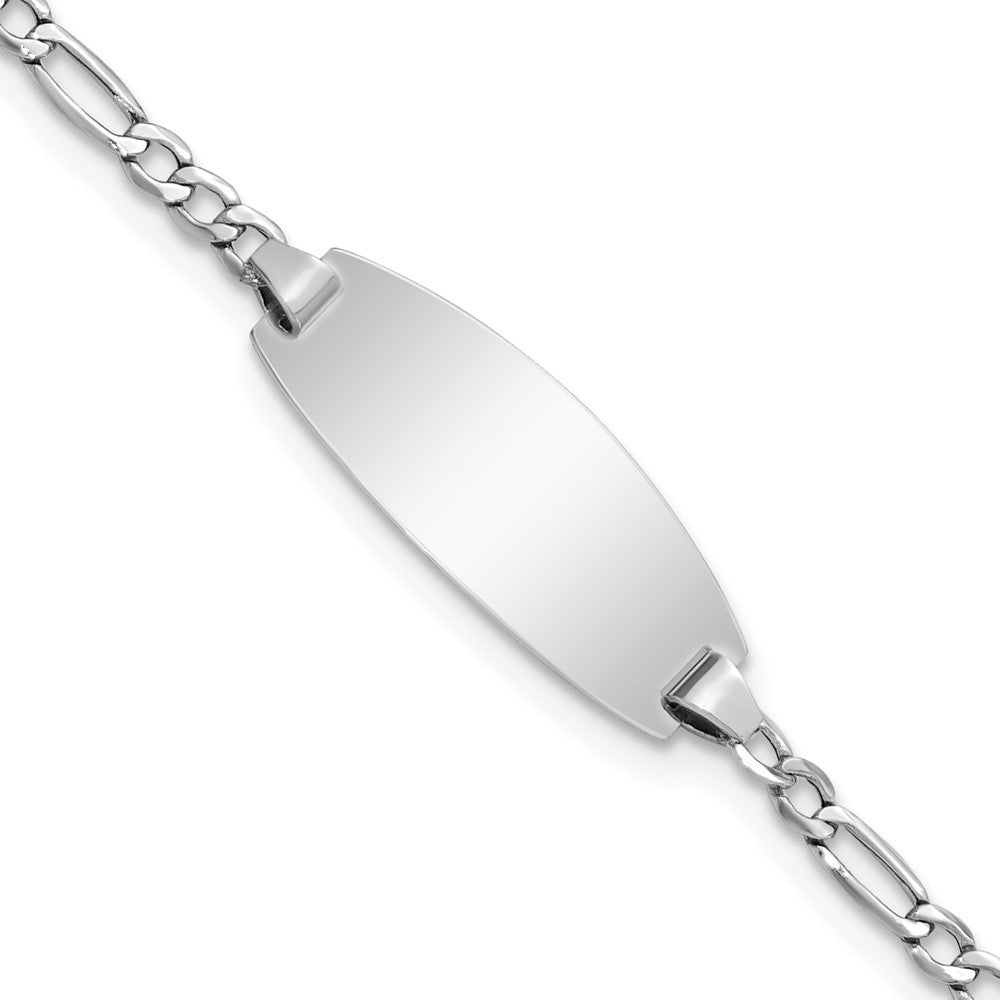 14k White Gold Semi-Solid Oval Figaro ID Bracelet 5.5 inches