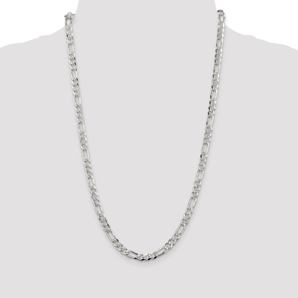 Sterling Silver 5.5mm Pav‚ Flat Figaro Chain 26 Inches