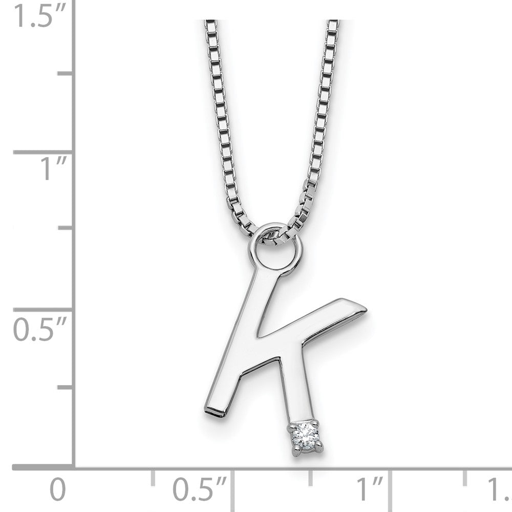 White Ice Sterling Silver Rhodium-plated 18 inch Diamond Letter K Initial Necklace plus 2 inch Extender 18 Inches