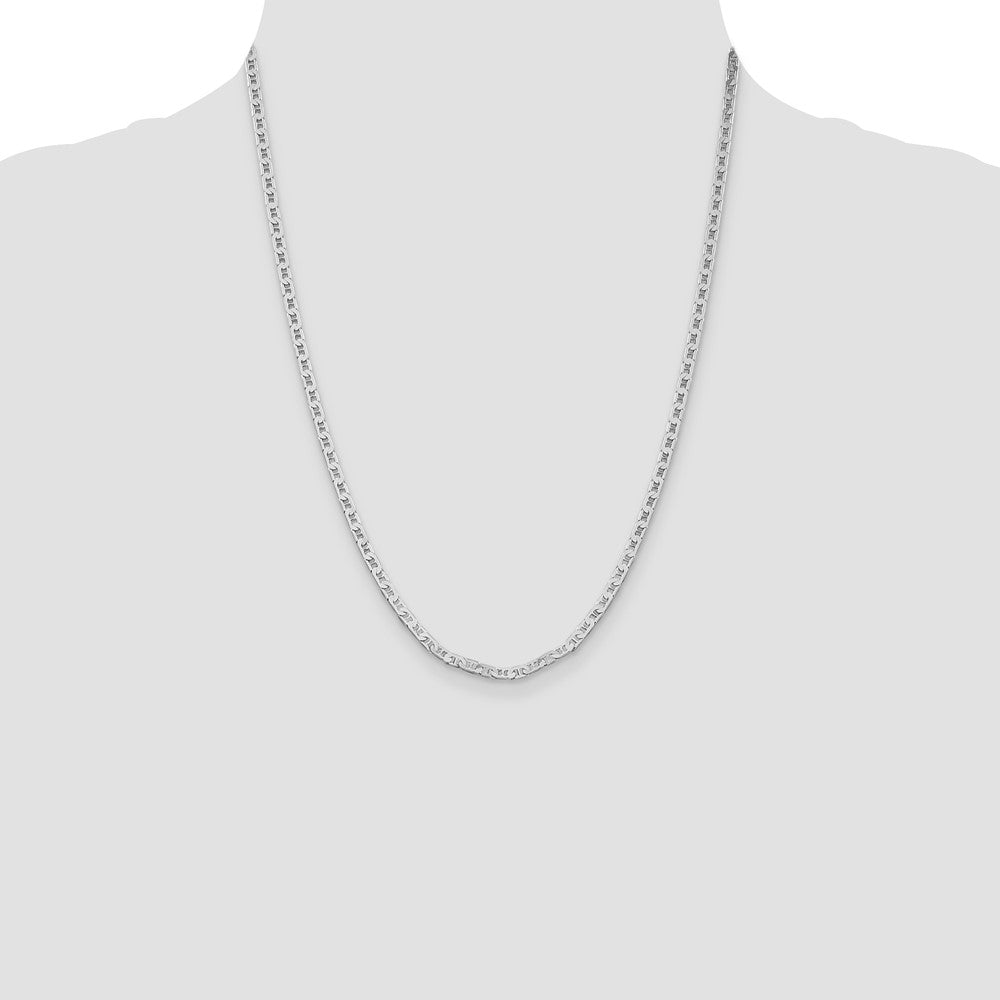 Sterling Silver Rhodium-plated 3mm Flat Anchor Chain 22 Inches