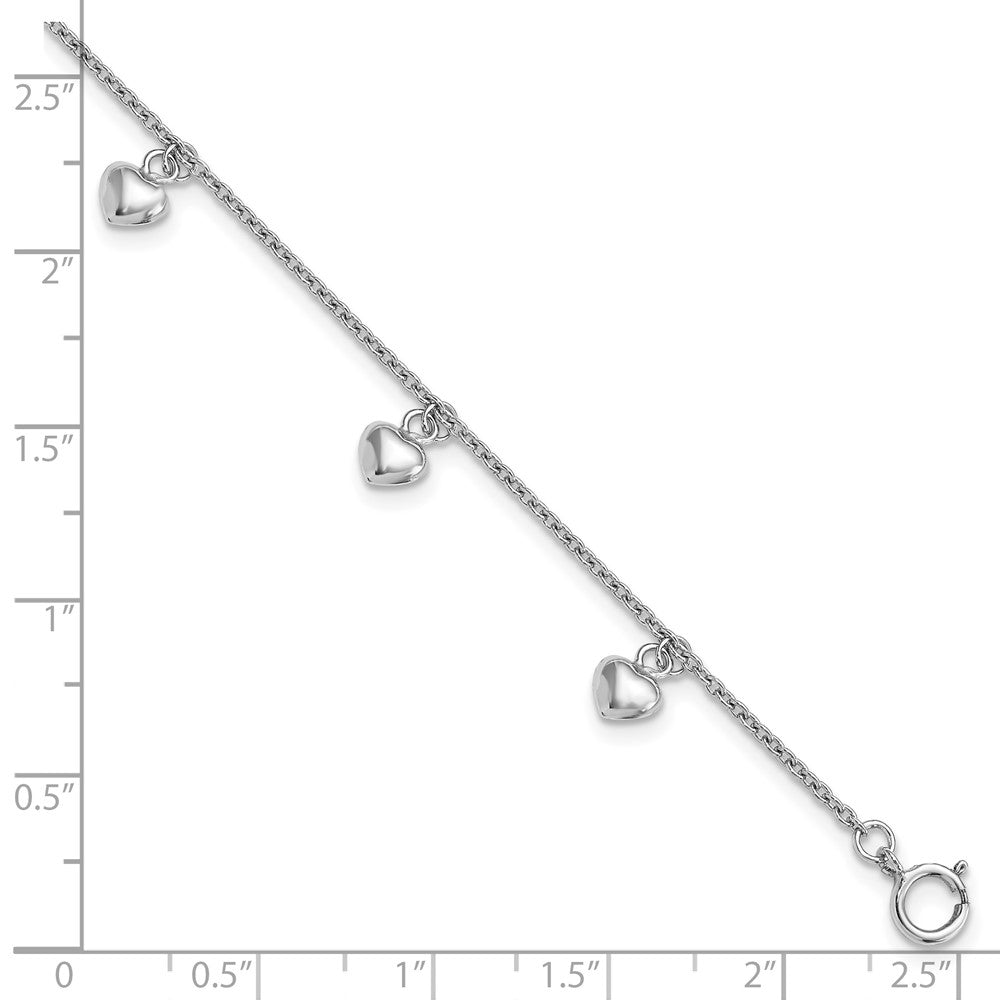 Sterling Silver Rhodium-plated Polished Hearts Children's Bracelet 6 inches