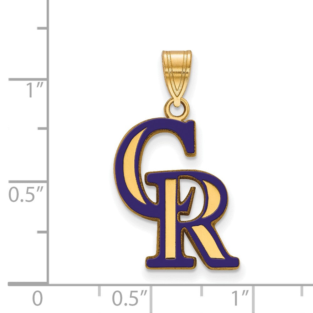 Sterling Silver Gold-plated MLB LogoArt Colorado Rockies C-R Large Enameled Pendant