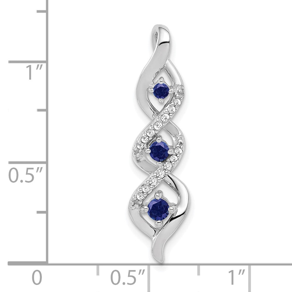 10k White Gold 1/15 carat Lab Grown Diamond VS/SI+ G+ and Lab Created Blue Sapphire Twist Chain Slide Pendant