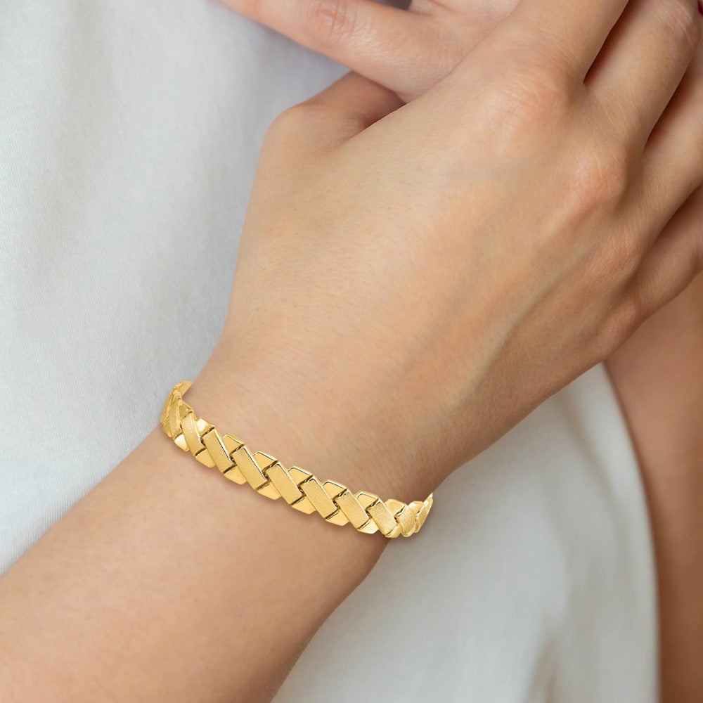 10K Polished and Brushed Fancy Bracelet 7.5 inches