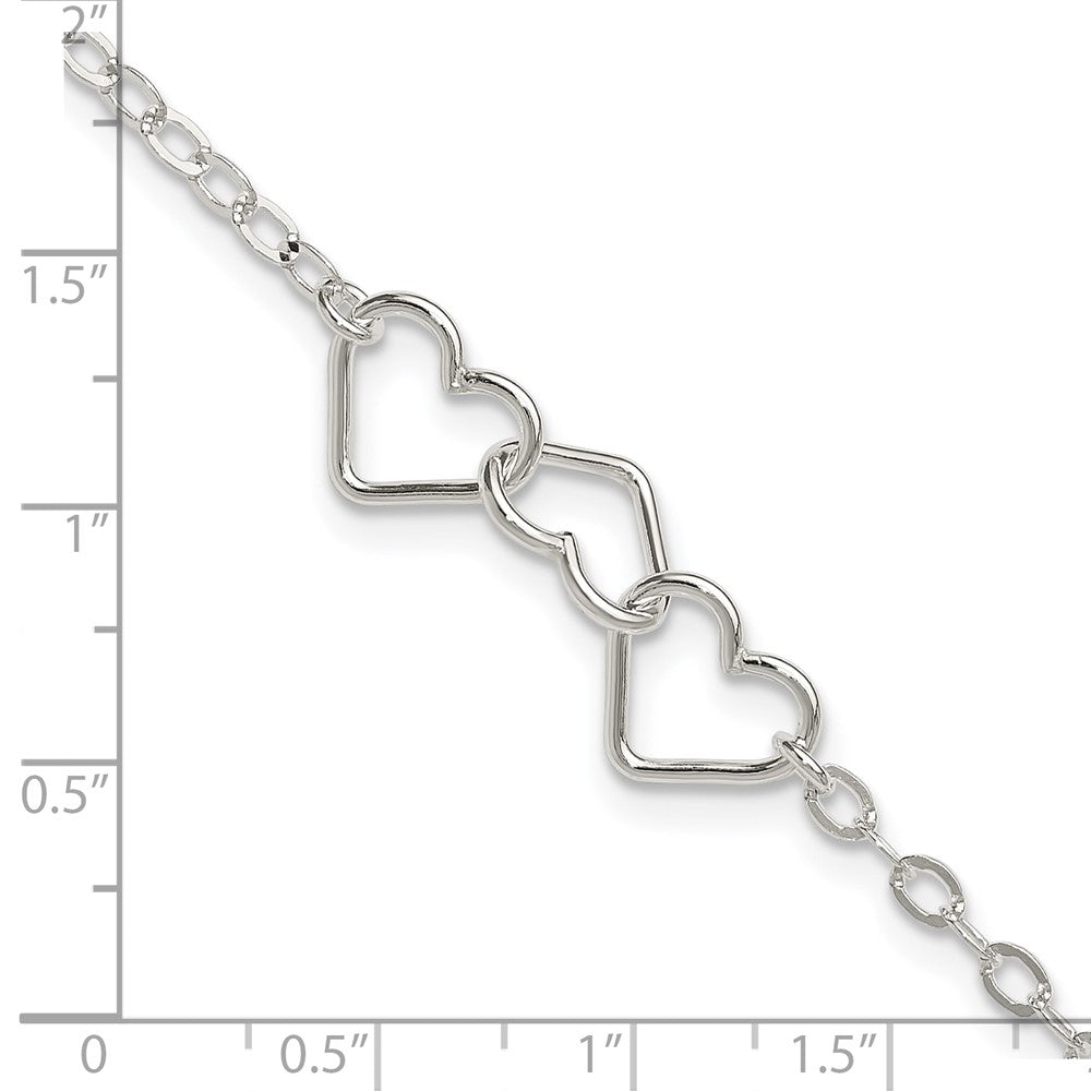 Sterling Silver 10inch Solid Polished Fancy Heart Link Anklet 10 inches