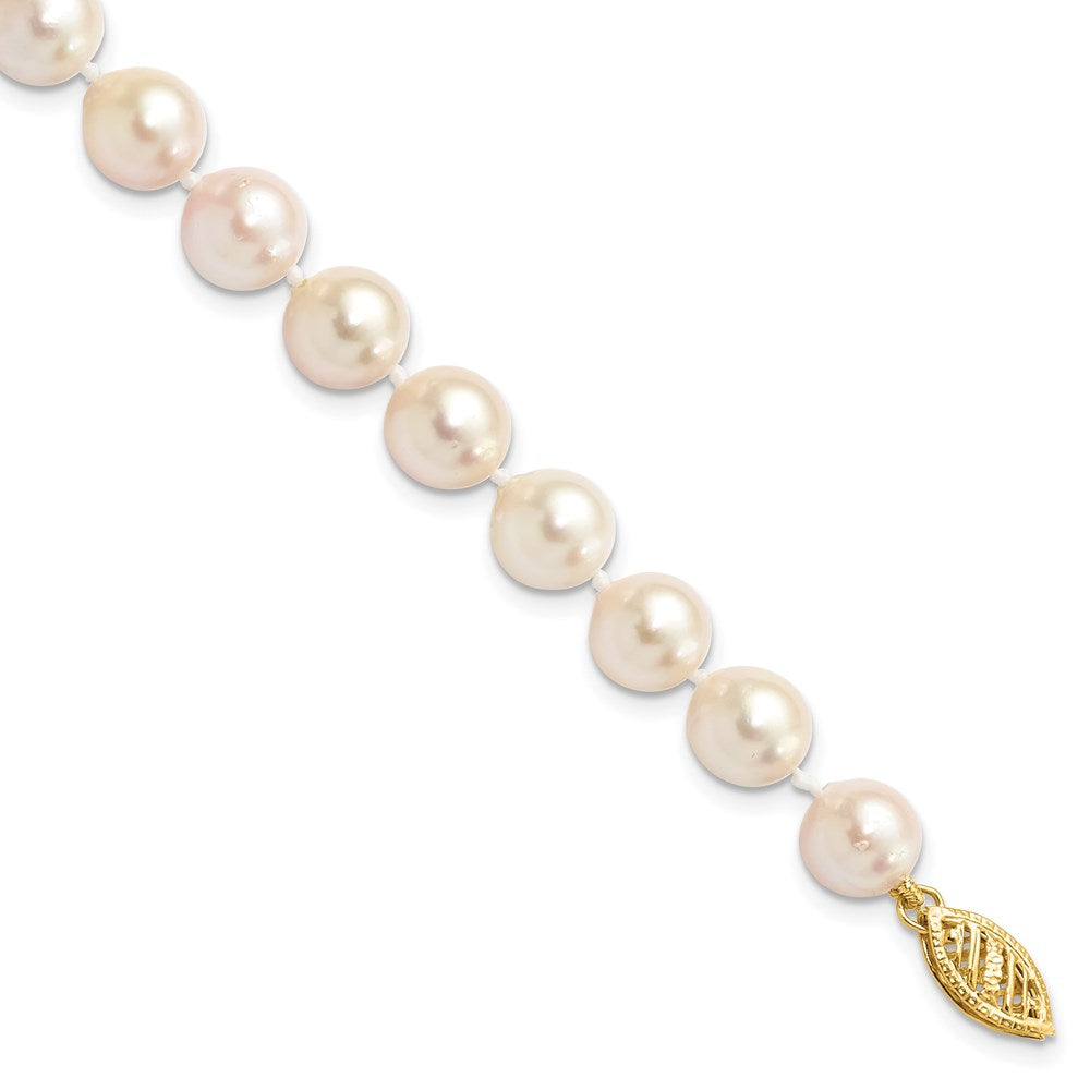 14k 7-8mm White Round Akoya Saltwater Cultured Pearl 7 inch Bracelet 7 inches
